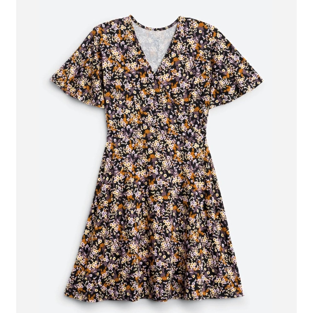 41 Hawthorn Dress Black Floral Elisse Knit Surplice Short Sleeve